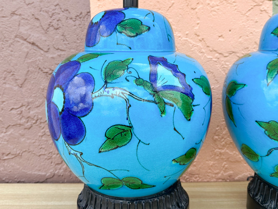 Pair of Flower Power Hand Painted Lamps