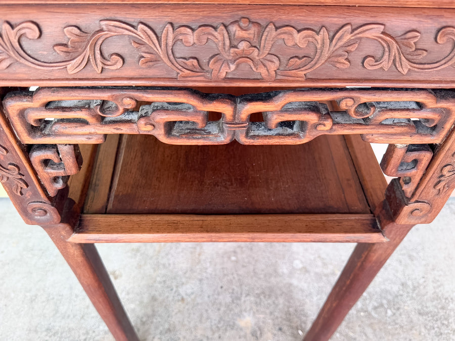 Chinoiserie Carved Rosewood and Marble Side Table