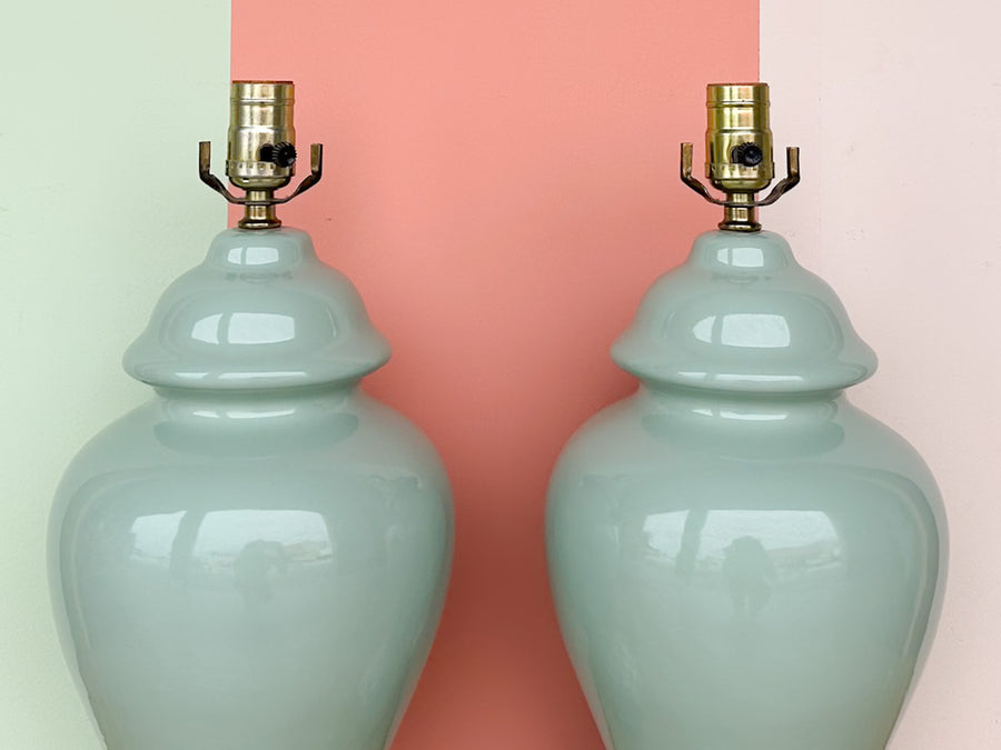 Pair of Seafoam Ginger Jar Lamps