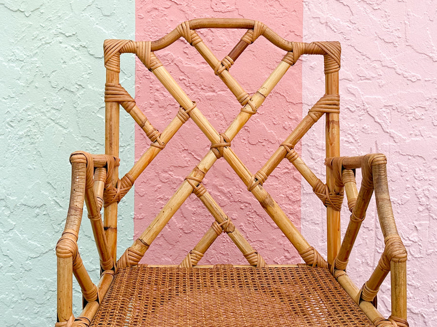 Italian Chippendale Rattan Arm Chair