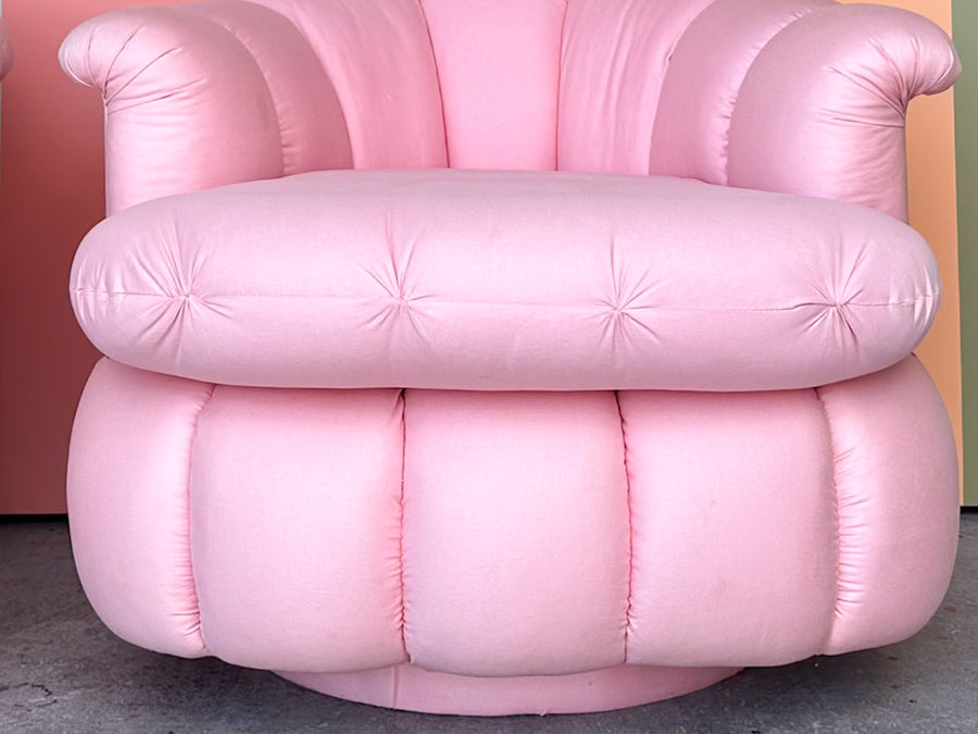 Pair of Pink Chic Upholstered Swivel Chairs