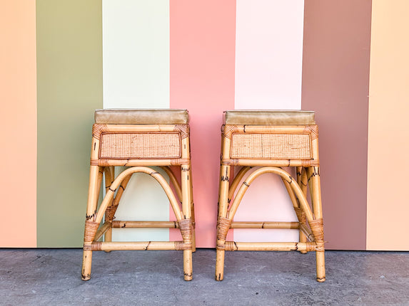 Pair of Island Style Rattan Bar Stools