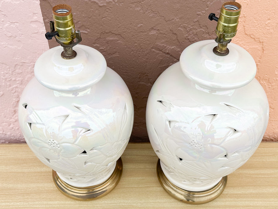 Pair of Pierced Iridescent Lamps