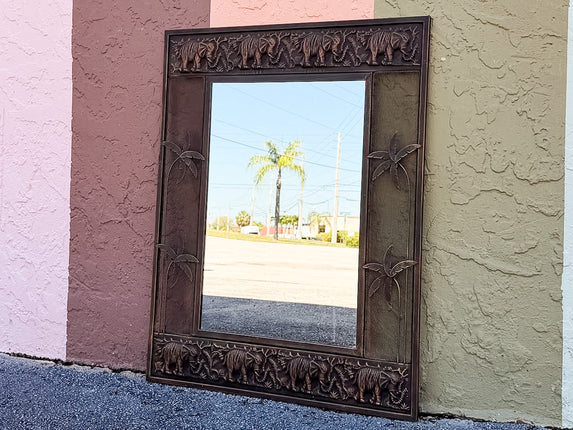 Metal Elephant and Palm Tree Mirror