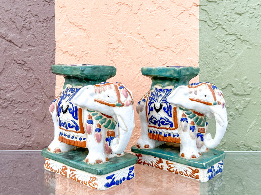 Pair of Petite Colorful Elephant Figurines