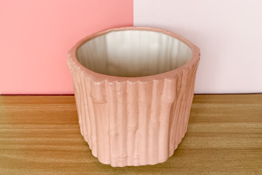 Pretty Pink Faux Bamboo Cachepot