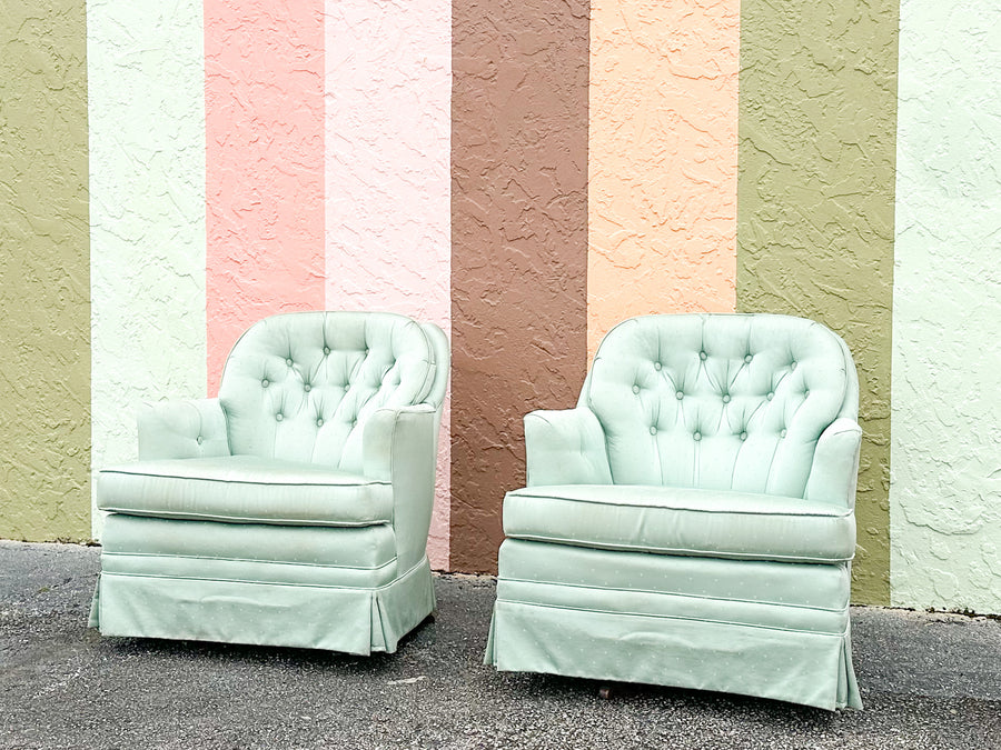 Pair of Seafoam Polka Dot Upholstered Chairs