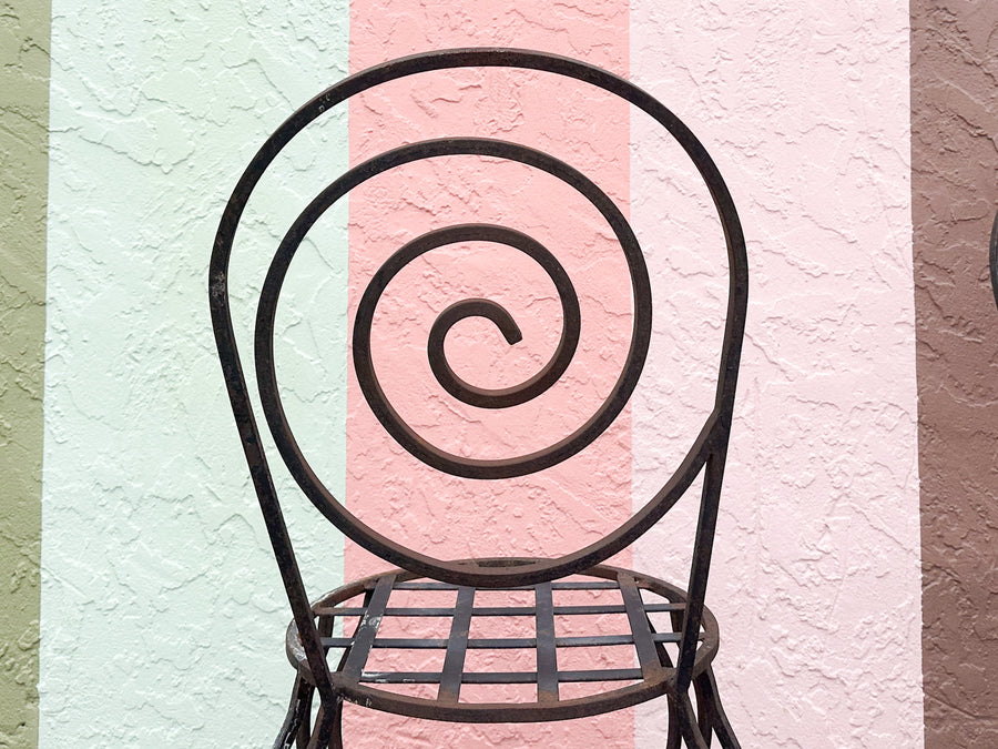 Set of Four Whimsical Circle Back Wrought Iron Chairs