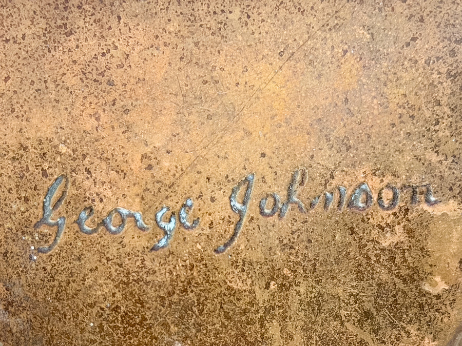 Pair of Metal Peacock Wall Pockets Signed by George Johnson
