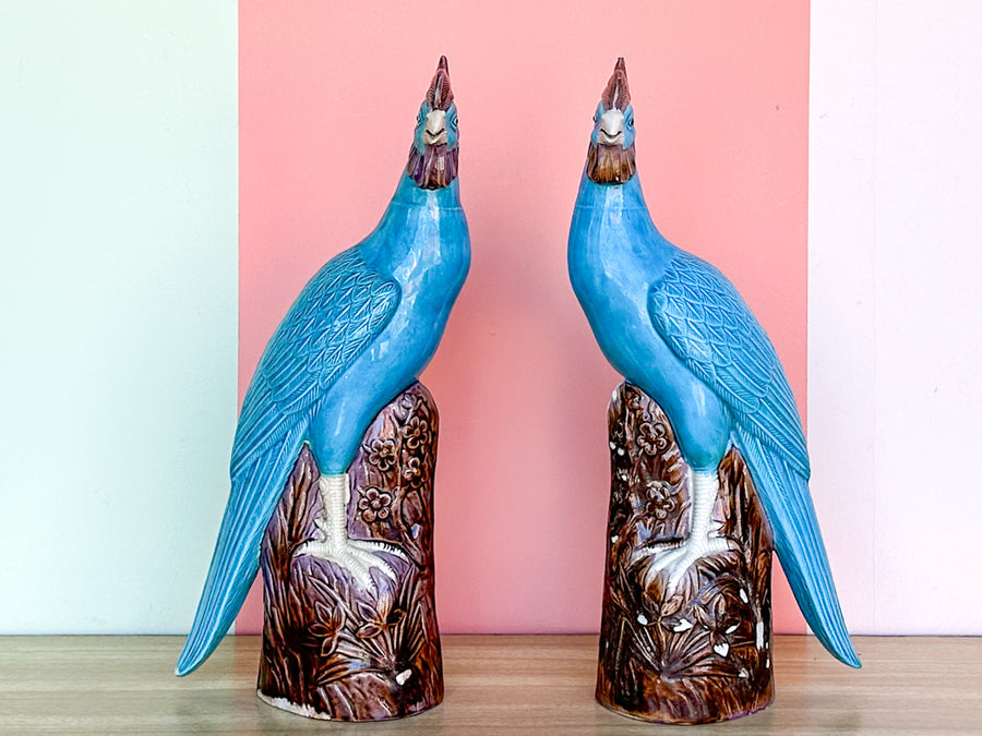Pair of Rising Phoenix Porcelain Birds