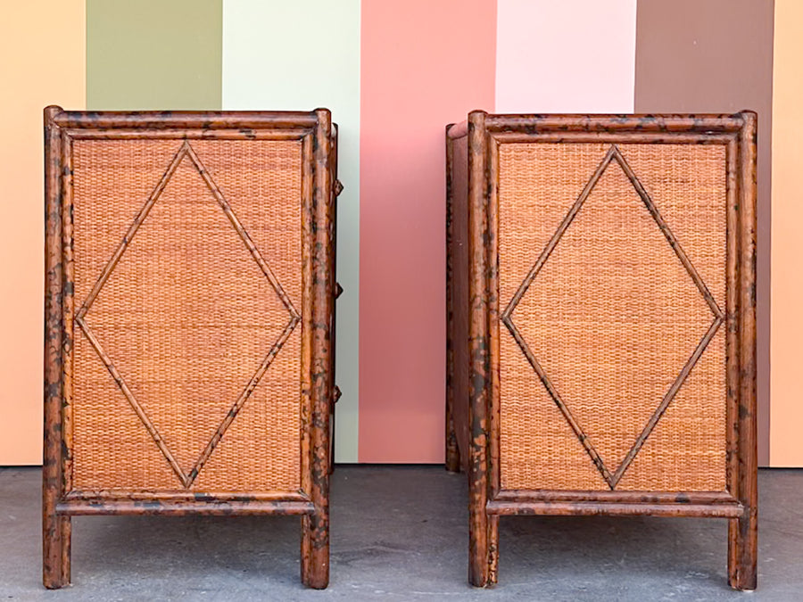 Pair of Tortoiseshell Bamboo Oversized Nightstands by Ralph Lauren