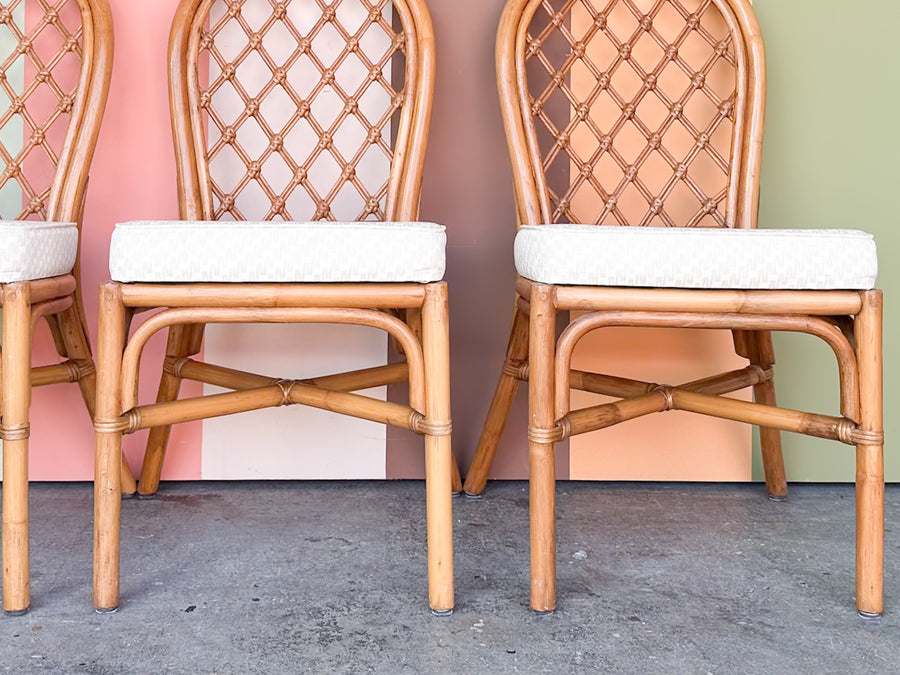 Set of Four Rattan Lattice Dining Chairs