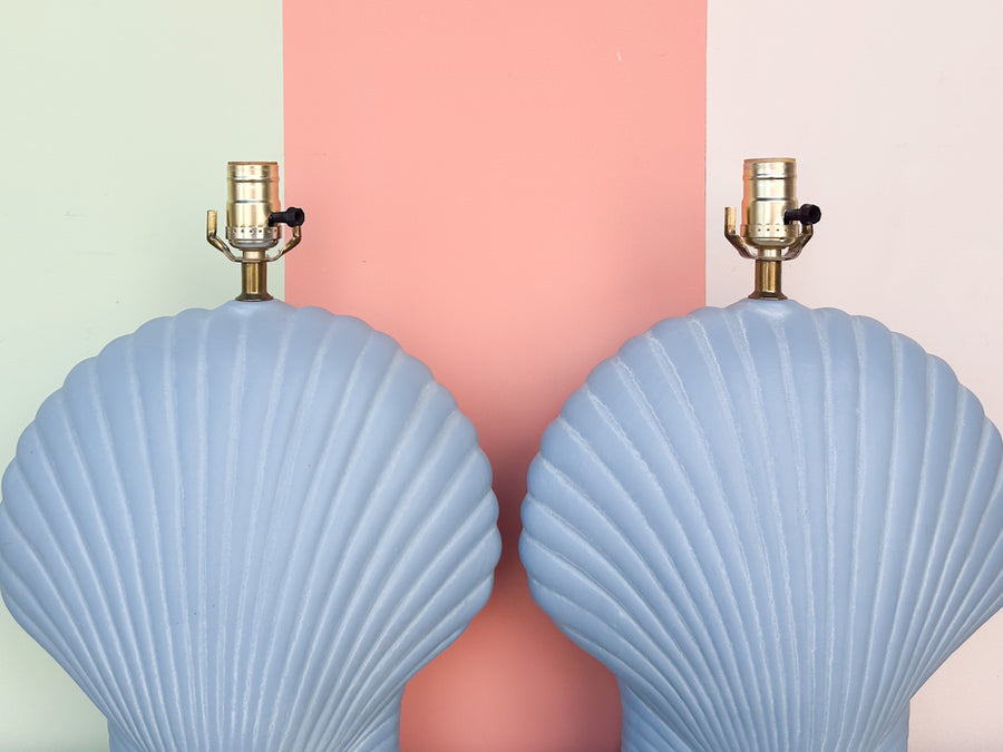 Pair of Sky Blue Shell Lamps