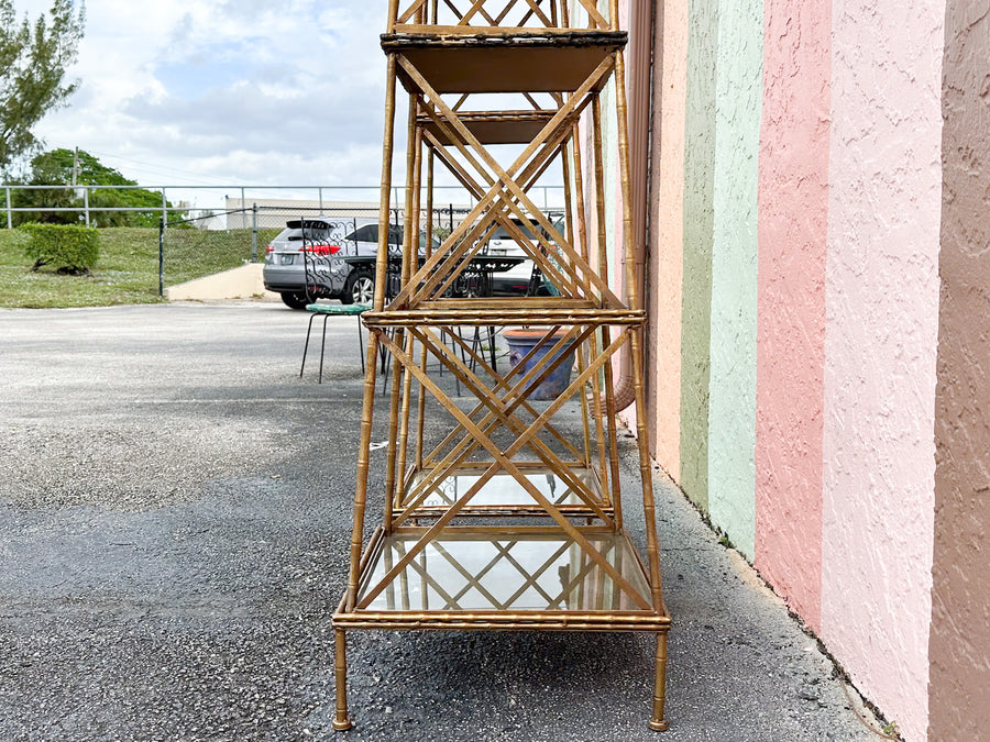 Pair of Gilt Faux Bamboo Metal Pagoda Etageres