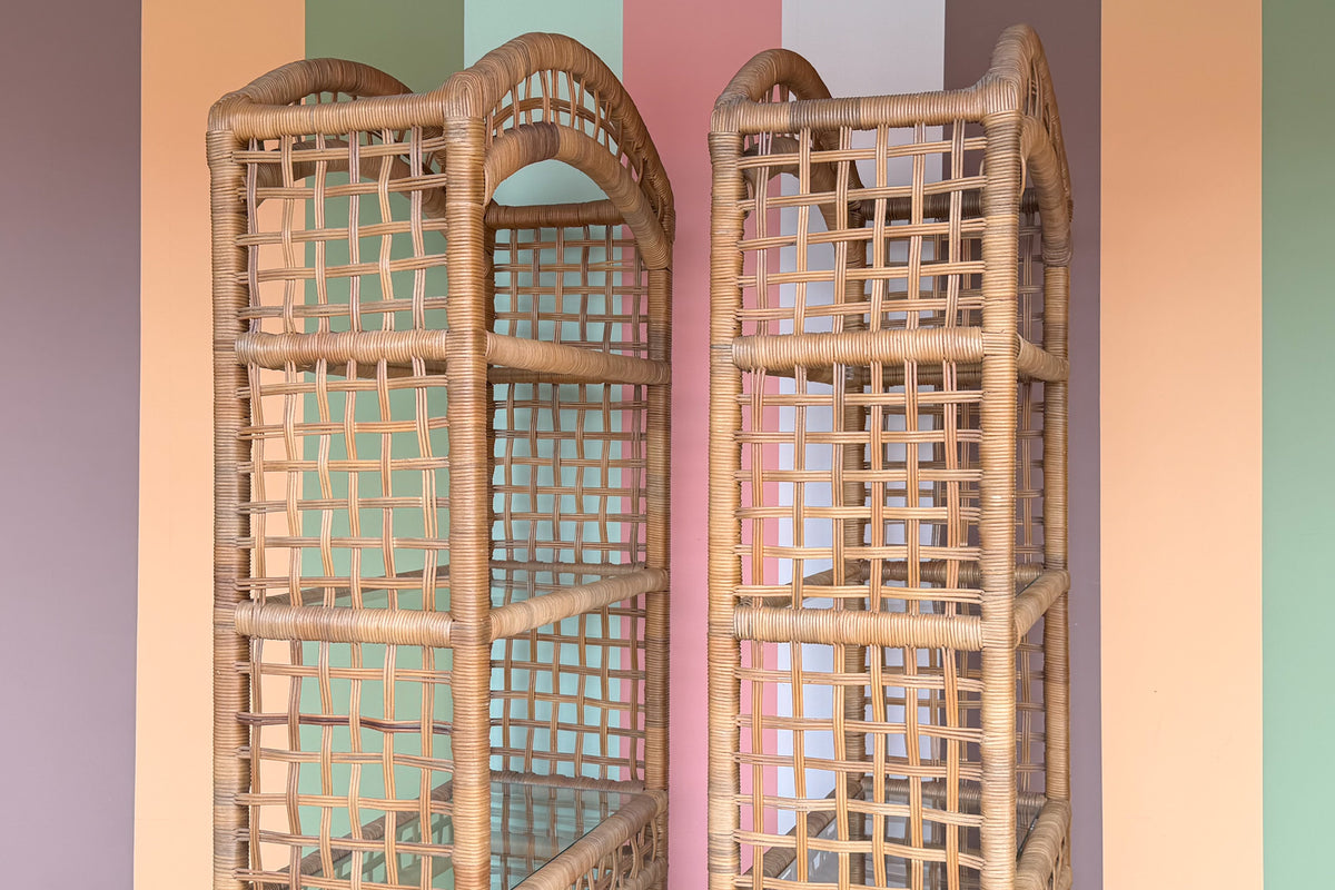Pair of Rattan Wrapped Etageres