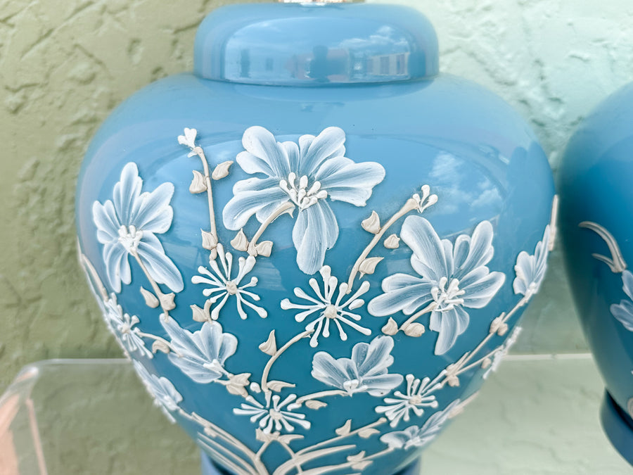 Pair of Robin Egg Blue Floral Icing Lamps