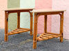 Pair of Old Florida Rattan Triangle Side Tables