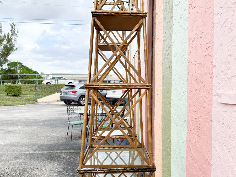 Pair of Gilt Faux Bamboo Metal Pagoda Etageres