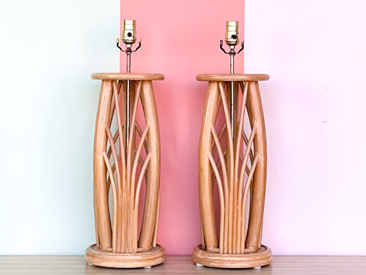 Pair of Island Style Rattan Lamps