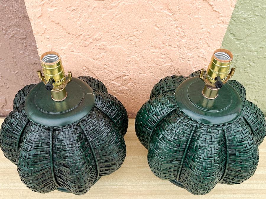 Pair of Gorg Green Island Style Basket Lamps