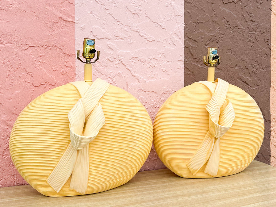 Pair of Ceramic Yellow Basket Lamps
