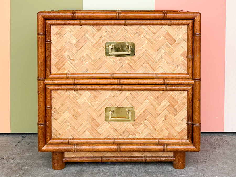 Old Florida Style Rattan Nightstand