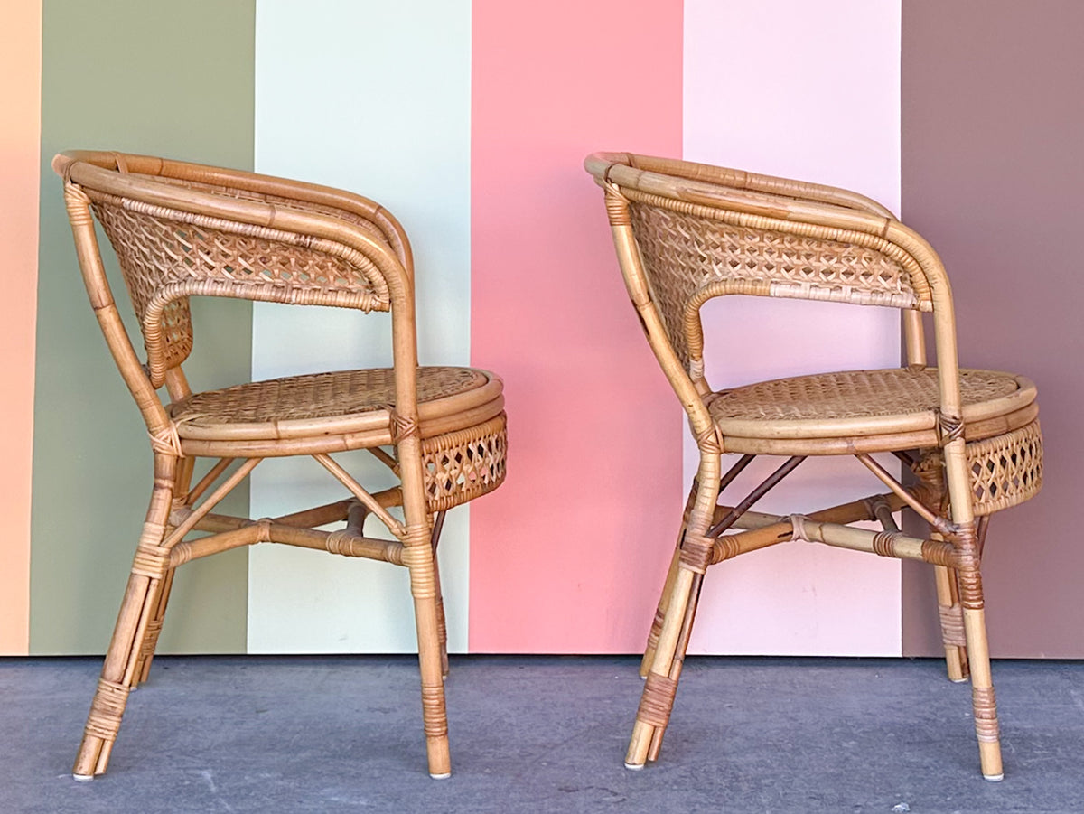 Pair of Rattan and Cane Barrel Chairs
