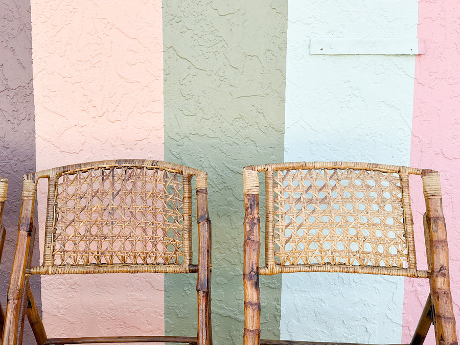Set of Four Bamboo and Cane Folding Chairs