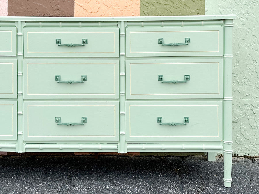 Painted Seafoam Faux Bamboo Dresser