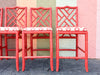 Set of Four Coral Chippendale Bar Stools