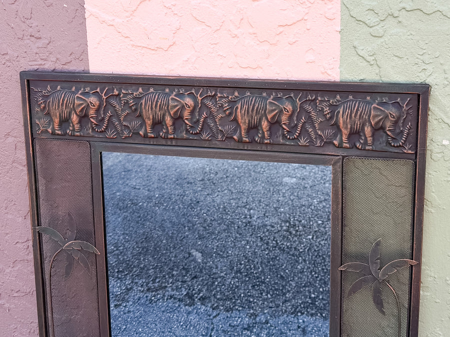 Metal Elephant and Palm Tree Mirror