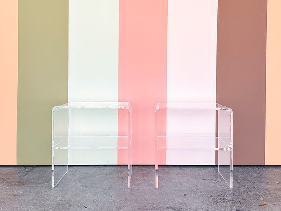 Pair of Lucite Waterfall Side Tables