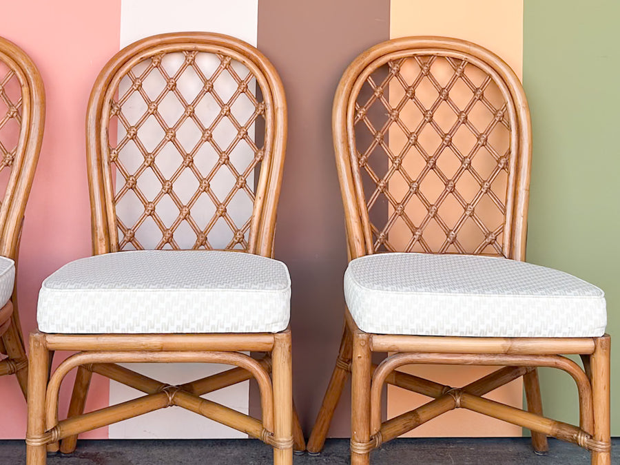 Set of Four Rattan Lattice Dining Chairs