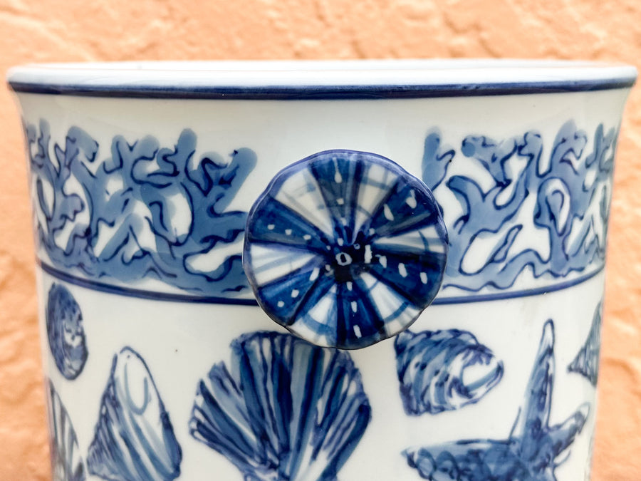 Coastal Blue and White Ceramic Ice Bucket