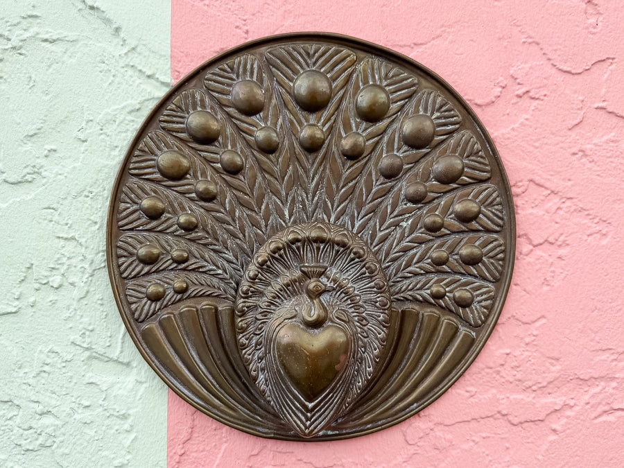 Pair of Metal Peacock Wall Pockets Signed by George Johnson