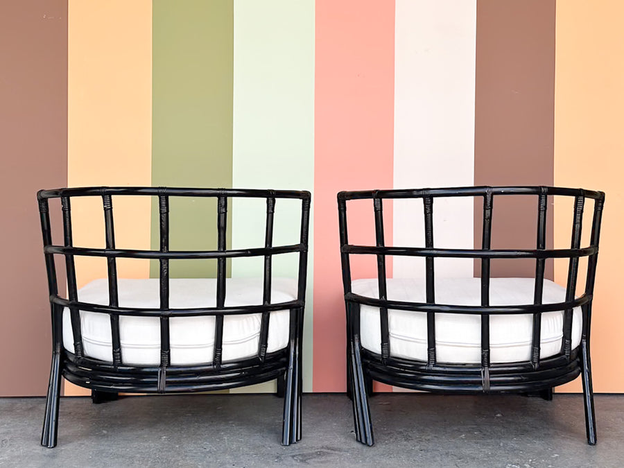 Pair of Curved Rattan Lounge Chairs