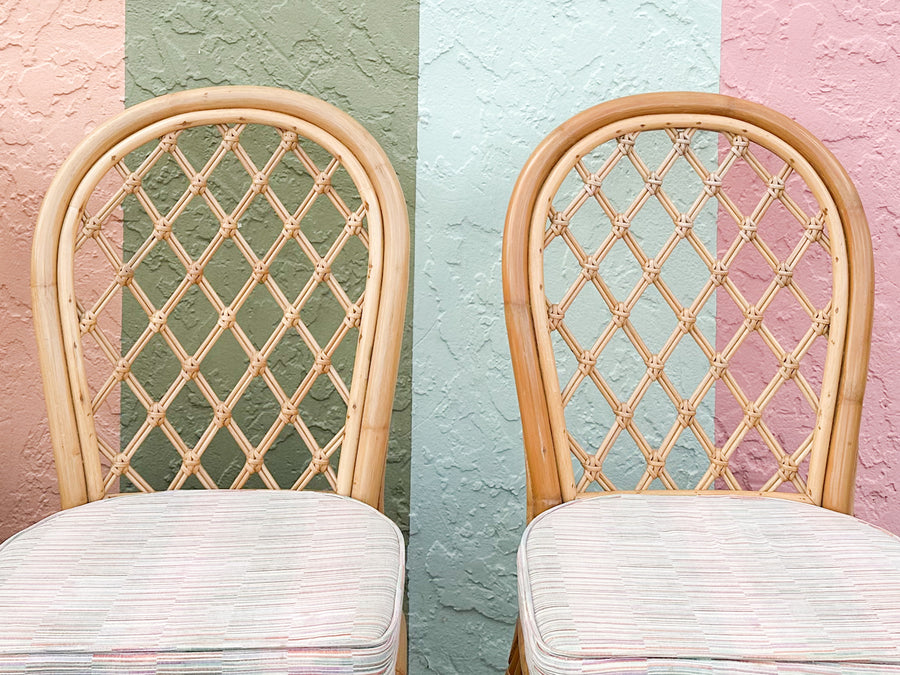 Set of Six Cute Coastal Rattan Dining Chairs