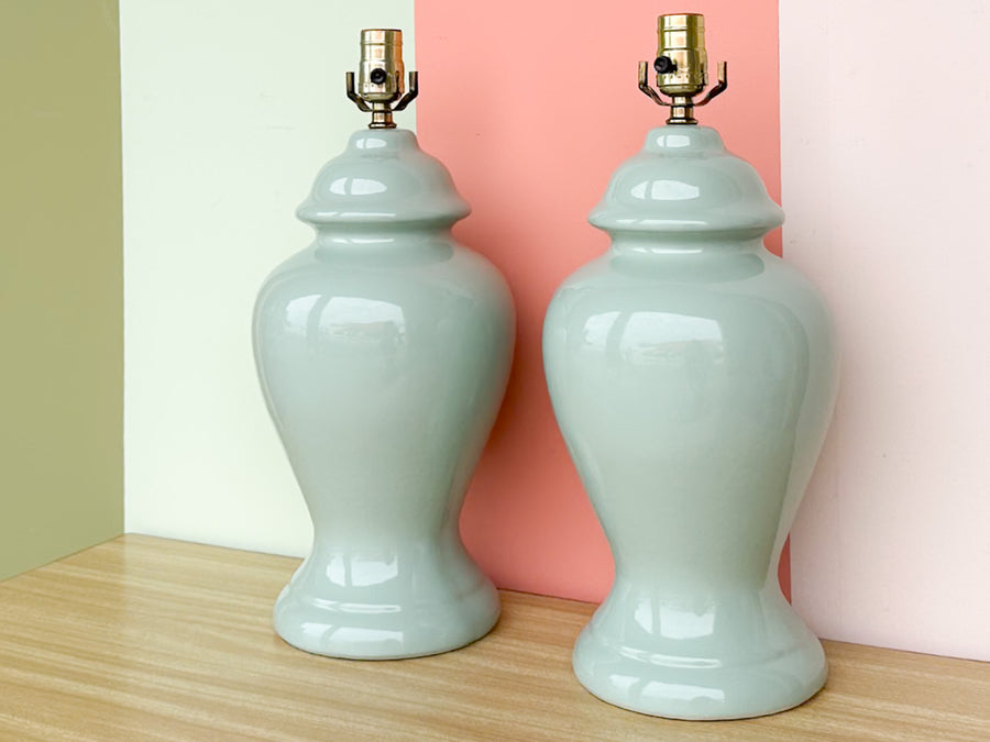 Pair of Seafoam Ginger Jar Lamps