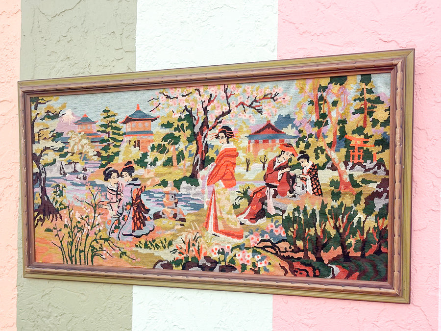 Colorful Pagoda Scene Needlepoint