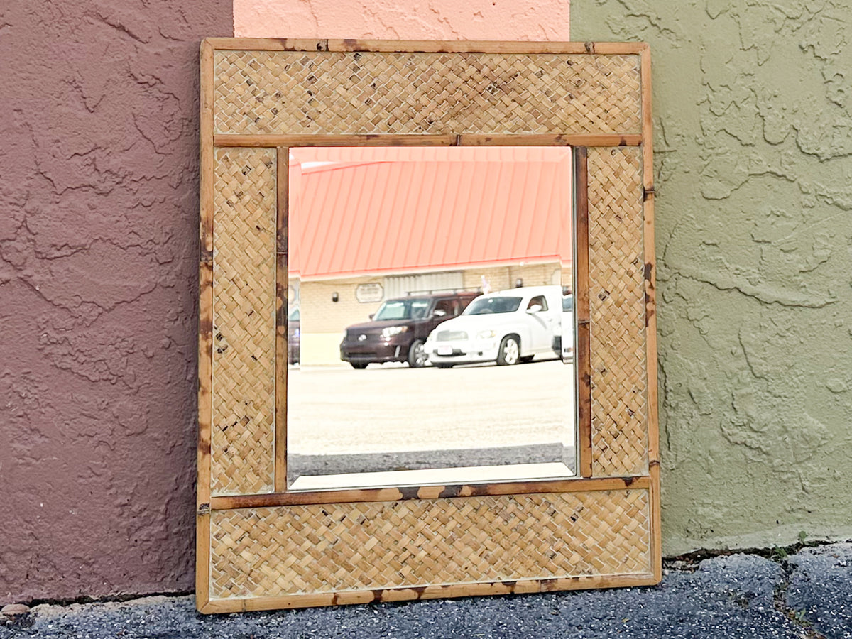 Petite Island Style Woven Bamboo Mirror