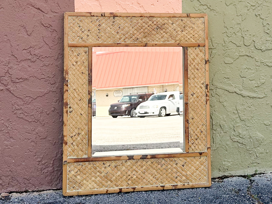 Petite Island Style Woven Bamboo Mirror