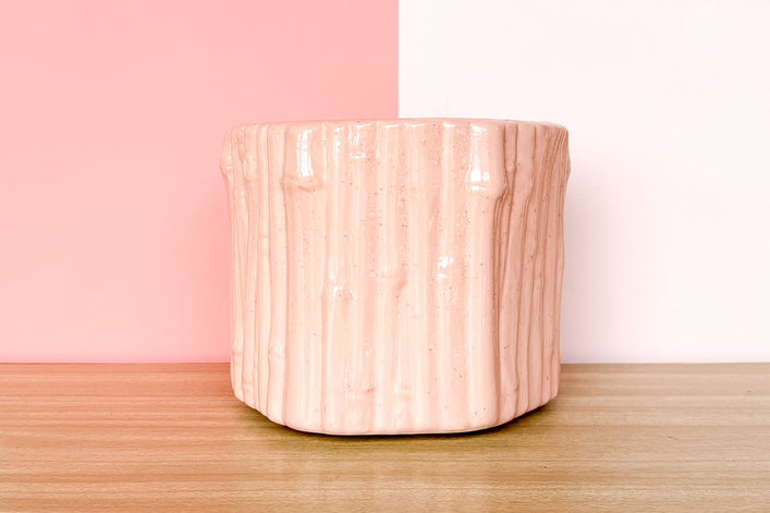 Pretty Pink Faux Bamboo Cachepot