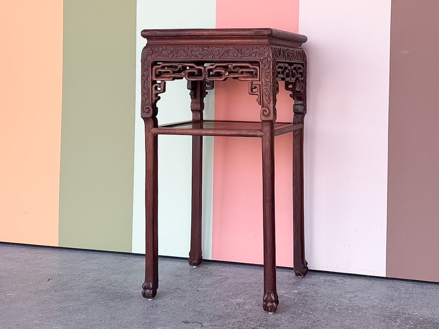 Chinoiserie Carved Rosewood and Marble Side Table