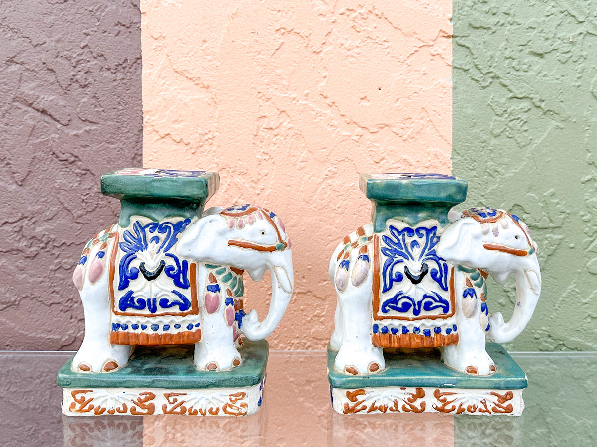 Pair of Petite Colorful Elephant Figurines