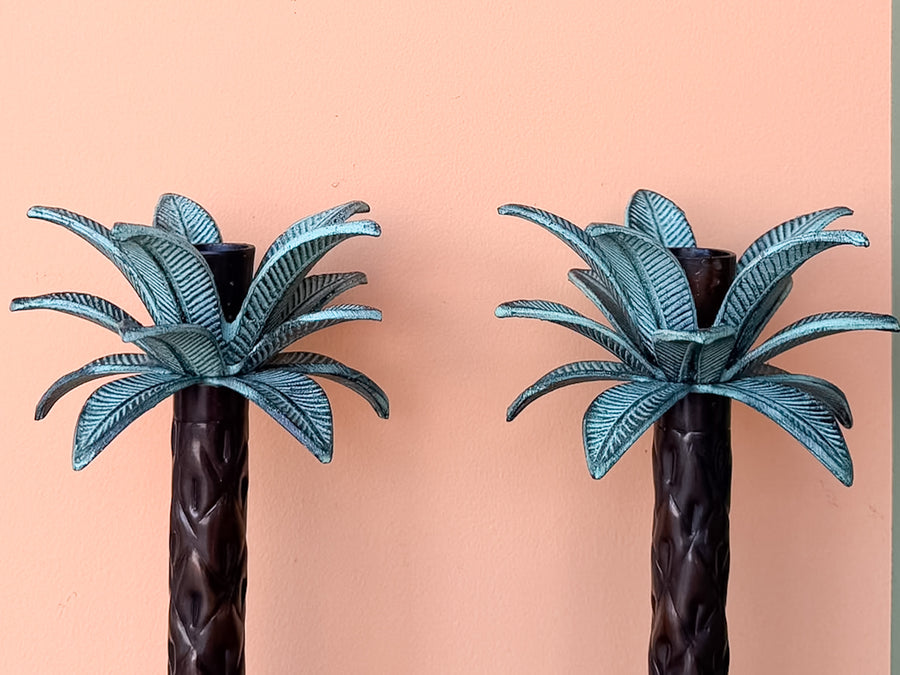 Pair of Palm Tree Candle Holders