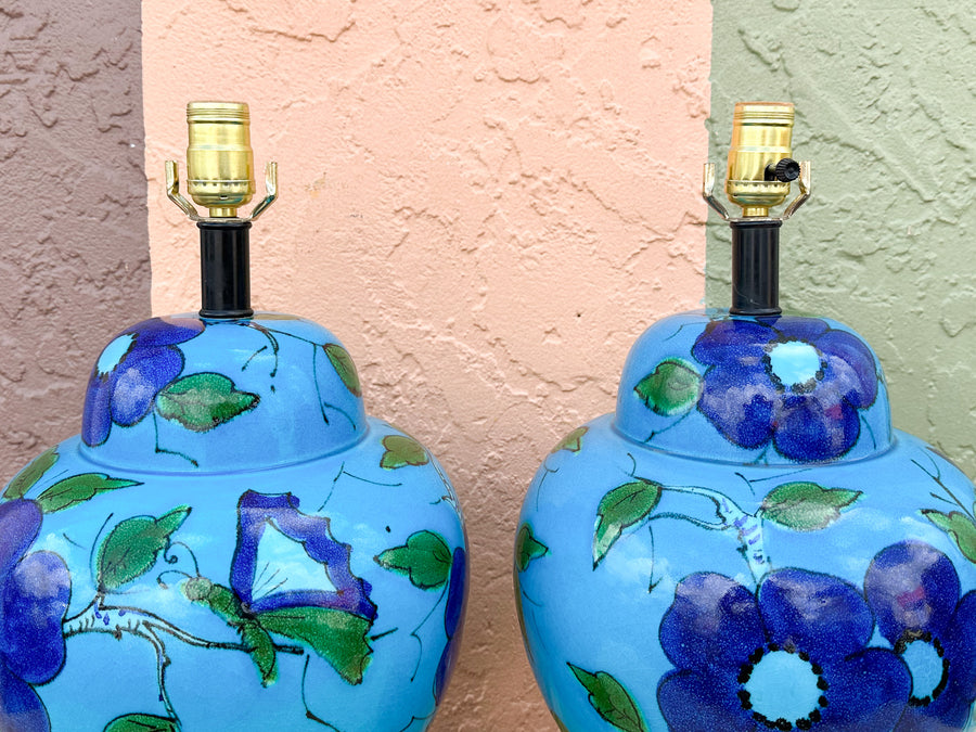 Pair of Flower Power Hand Painted Lamps