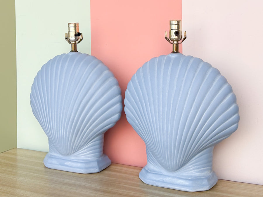Pair of Sky Blue Shell Lamps