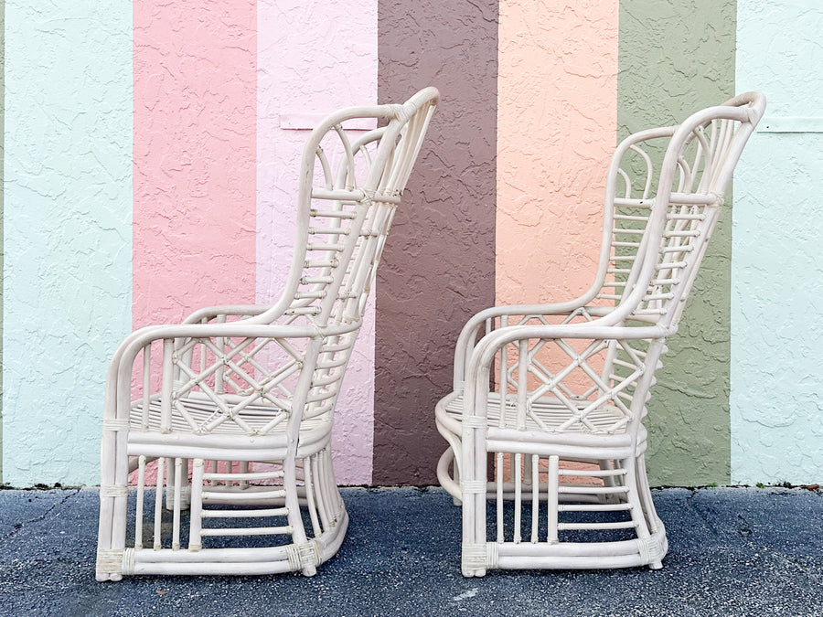 Pair of Rattan Wingback Chairs