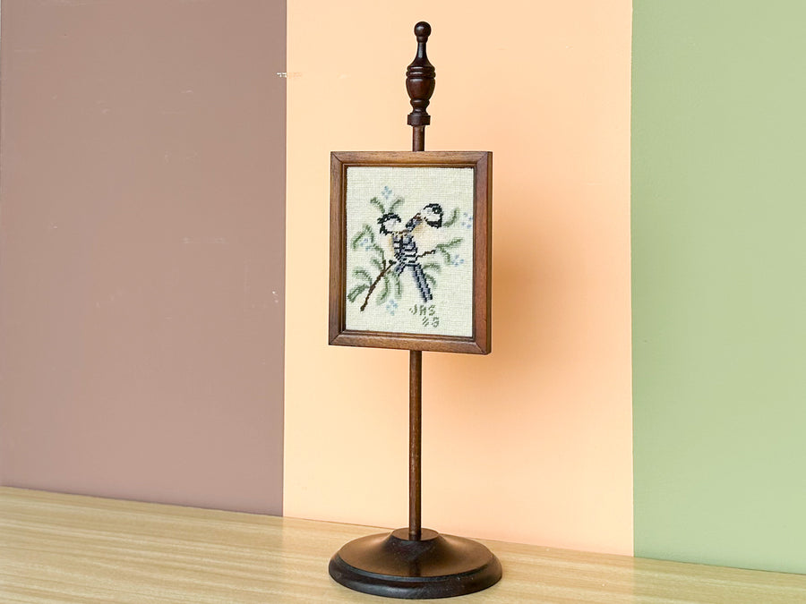 Blue Bird Needlepoint Art on Stand