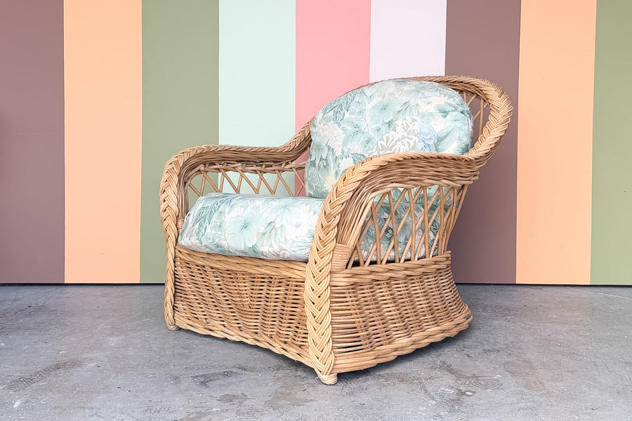 Braided Rattan Chair and Ottoman